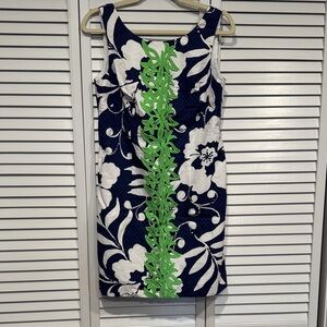 Lily Pulitzer Navy & White Floral Sheath Dress with Lime Green Trim